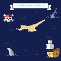 Flat treasure map of Northern Cyprus.