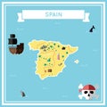 Flat treasure map of Spain.