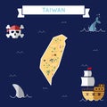 Flat treasure map of Taiwan, Republic Of China. Royalty Free Stock Photo