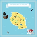 Flat treasure map of Tanzania, United Republic of.