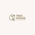 flat TREE HOUSE leaves green home Logo design Royalty Free Stock Photo