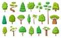 Flat tree set cartoon green forest plant side view