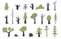 Flat trees set. Flat forest tree nature plant isolated eco foliage. Set of abstract stylized trees. Royalty Free Stock Photo