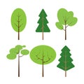 Flat trees set. Flat forest tree nature plant isolated eco foliage. Royalty Free Stock Photo