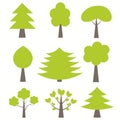 Flat trees set. Flat forest tree nature plant isolated eco foliage Royalty Free Stock Photo