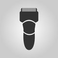 Flat trendy dark icon with electric shaver isolated from gray background. Woman trimmer for shaving. Classic safety