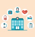 Flat trendy icons of hospital and another medical objects, modern flat style