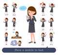 Flat type business women_Have a Mobile_bad