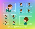 Flat type school girl Green Blazer_Online-communication Royalty Free Stock Photo