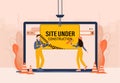 Flat under construction with people for web site design. Minimal design. Technology concept. Flat business template. Royalty Free Stock Photo