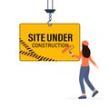 Flat under construction with people for web site design. Minimal design. Technology concept. Flat business template. Royalty Free Stock Photo