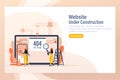 Flat under construction with people for web site design. Minimal design. Technology concept. Flat business template. Royalty Free Stock Photo