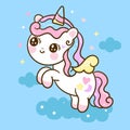 Flat unicorn fairy cartoon cute Pony Child jump in air with star and cloud