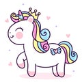 Flat unicorn princess fairy cartoon Pony Child vector with pastel heart