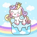 Flat unicorn princess fairy cartoon Pony Child vector with pastel rainbow