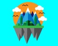 Flying mountains with flat style design