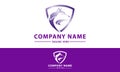 Purple Color Wolf Head in Shield Logo Design Royalty Free Stock Photo
