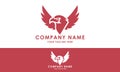 Red Color Monogram Abstract Spread Wing Eagle Head Bird Logo Design