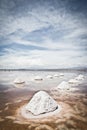 Flat uyuni salt and desert , infinite mirror and water, blue emotins sunset here exist landscape with  siluettes, storms and  beau Royalty Free Stock Photo