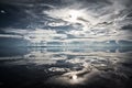 Flat uyuni salt and desert , infinite mirror and water, blue, sunset, landscape, siluettes, storms, beautiful, awesome, paradise, Royalty Free Stock Photo