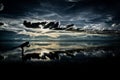 Flat uyuni salt and desert , infinite mirror and water, blue, sunset, landscape, siluettes, storms, beautiful, awesome, paradise, Royalty Free Stock Photo