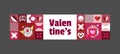 Flat valentine horizontal banner design isolated