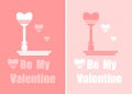 Flat Valentines Card of banners with hearts and lantern