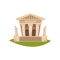 Flat vecror icon of public city museum. Building exterior with title, columns and statues. Architecture theme
