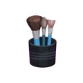 Flat vectoe set of three different professional makeup brushes in small black cup. Cosmetic tools. Beauty industry Royalty Free Stock Photo