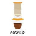 Flat vector aeropress. Alternative methods of brewing coffee. Coffee culture
