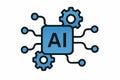 Flat vector AI algorithm icon with gears and flow lines, simple tech shape, isolated on white Royalty Free Stock Photo