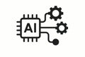 Flat vector AI algorithm icon with gears and flow lines, simple tech shape, isolated on white Royalty Free Stock Photo