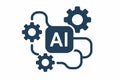 Flat vector AI algorithm icon with gears and flow lines, simple tech shape, isolated on white Royalty Free Stock Photo