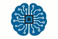 Flat vector AI brain with digital circuits and chip embedded inside, isolated on white Royalty Free Stock Photo