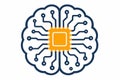 Flat vector AI brain with digital circuits and chip embedded inside, isolated on white Royalty Free Stock Photo
