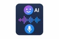 Flat vector AI voice assistant with waveform and microphone icon, modern interface look, isolated on white Royalty Free Stock Photo