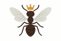 Flat vector ant queen with wings, larger body and crown element (stylized), vector-friendly, isolated on white Royalty Free Stock Photo
