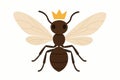 Flat vector ant queen with wings, larger body and crown element (stylized), vector-friendly, isolated on white Royalty Free Stock Photo