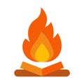 Flat vector art of a bonfire with logs on white flame Royalty Free Stock Photo