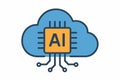Flat vector artificial intelligence cloud with chip inside, symbol of cloud-based AI, isolated on white Royalty Free Stock Photo