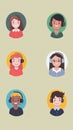 Flat vector avatars of cheerful customer support workers interacting with diverse clients.