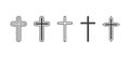 Flat Vector Black Christian Cross Icons Set Isolated on a White Background. Line Silhouette Cut Out Christian Crosses Royalty Free Stock Photo