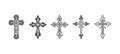 Flat Vector Black Christian Cross Icons Set Isolated on a White Background. Line Silhouette Cut Out Christian Crosses Royalty Free Stock Photo