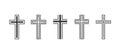 Flat Vector Black Christian Cross Icons Set Isolated on a White Background. Line Silhouette Cut Out Christian Crosses Royalty Free Stock Photo