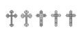 Flat Vector Black Christian Cross Icons Set Isolated on a White Background. Line Silhouette Cut Out Christian Crosses Royalty Free Stock Photo