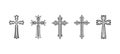 Flat Vector Black Christian Cross Icons Set Isolated on a White Background. Line Silhouette Cut Out Christian Crosses Royalty Free Stock Photo