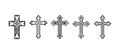 Flat Vector Black Christian Cross Icons Set Isolated on a White Background. Line Silhouette Cut Out Christian Crosses Royalty Free Stock Photo
