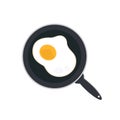 Flat vector Black Frying Pan with with Fried Egg, Omelet