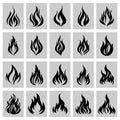 Flat Vector Black and White Fire Flame Silhouette Icon Set. Campfire Shape Sign, Isolated. Bonfire Collection Royalty Free Stock Photo