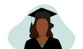 Flat vector of black woman in graduation cap and gown against green blob Royalty Free Stock Photo